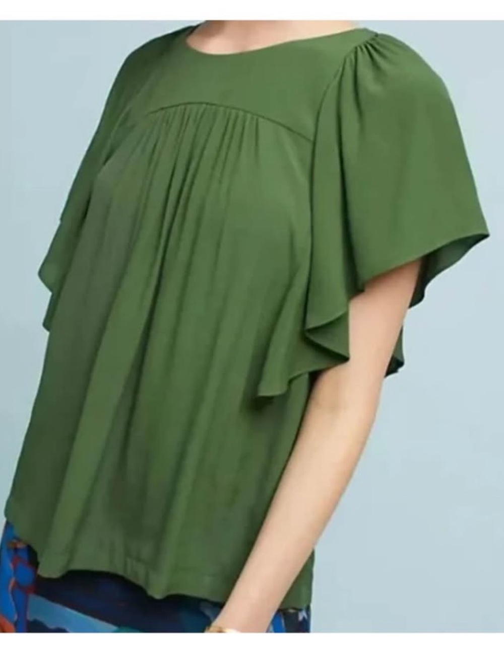 Maeve Anthropology Prato Flutter Tee Olive Green Blouse